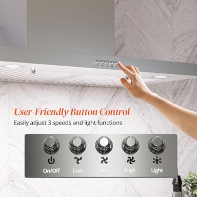 FIREGAS Wall Mount Range Hood 30 Inch, 600 CFM Ducted/Ductless Convertible Stainless Steel Kitchen Vent Hood with 3 Speed Fan, LED Lights and Push Button Control - Image 7