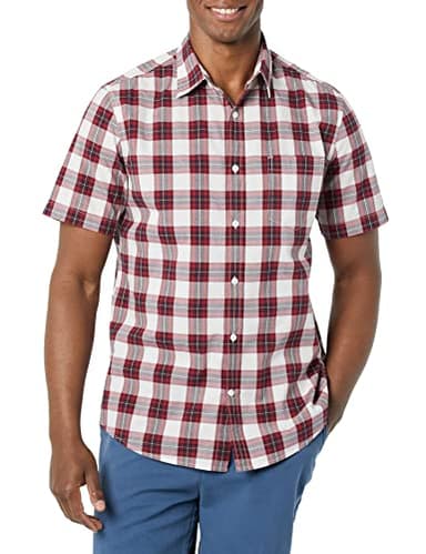 Amazon Essentials Short Sleeve Shirt for Men, Available in Big & Tall, Red White Plaid, 3X-Large - Image 4