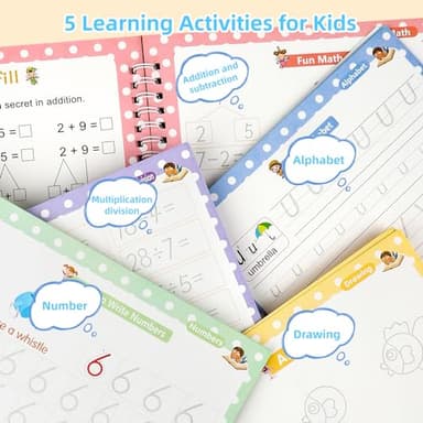 LUCKFUTURE Complete Handwriting Practice for Kids, Grooved Writing Book Magic Copybook, Reusable Writing Practice Calligraphy Workbook, Kindergarten Preschool Learning Activities(Set of 5 books) - Image 5