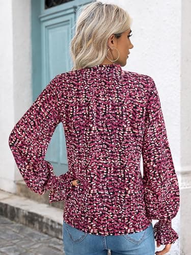 MASCOMODA Womens V Neck Floral Long Sleeve Tops 2025 Summer Casual Loose Puff Sleeve Chiffon Boho Work Blouse Dressy T Shirts(Floral Black Red,X-Large) - Image 5