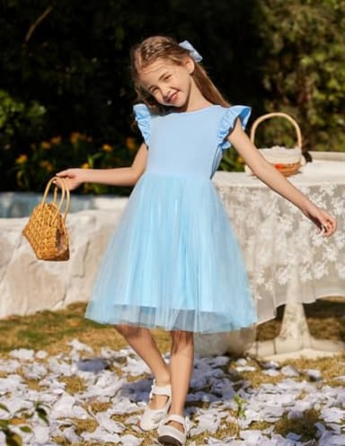 Flypigs Toddler Tutu Dresses Cute Flutter Girls Tulle Dress Blue Casual Summer Sundress for Kids for 3 Years - Image 6