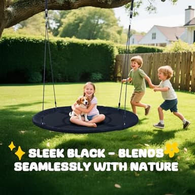 Trekassy 60" Large Saucer Tree Swing for Kids Adults 900D Oxford Waterproof with 2pcs Hanging Straps-Black - Image 6