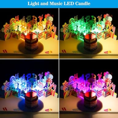 3D PopUp Birthday Cards, 1-100 Age Luxury Blowable LED Light Candle Cake Music Happy Birthday Card Postcards Greeting Cards Birthday Gifts Decorations for Women, Man, Mom, Wife, Husband, Boy, Girl - Image 4