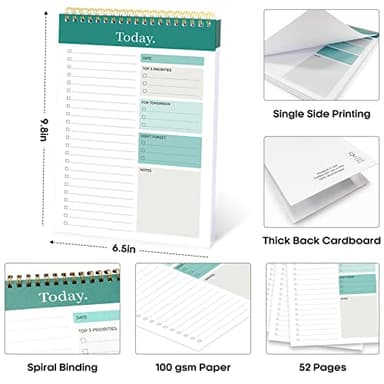 Taja To Do List Notebook Pad, Undated Daily Planner Perfect for Daily Tasks, Goal Setting, Work, Notepad Suitable for Office, Home & School, Greenery Sway, 52 Sheets - Image 6