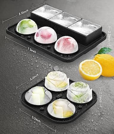 Ice Cube Tray with Lid, Silicone Ice Molds with Round, Square, Diamond, Rose, Large Ice Cube Mold for Whiskey, Bourbon, Cocktails, Easy Release BPA Free, Set of 2 - Image 3