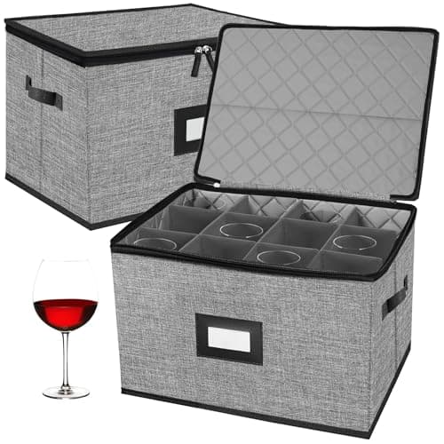 ouruer 2PACK Quilted Wine Glass Storage Box,China Storage Containers hard shell,Moving Boxes,Storage Containers for Organizing,Stackable Stemware Storage Cases,Moving Supplies - Image 1