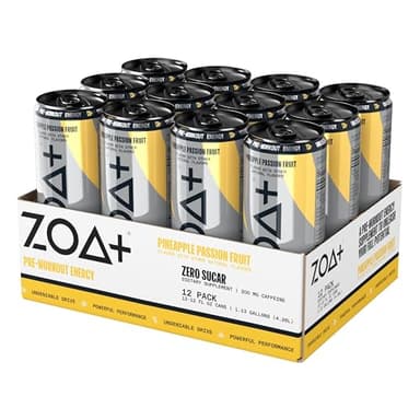 ZOA+ Pre-Workout Energy Drink Supplement - NSF Certified for Sport with Zero Sugar, Nitric Oxide Support, B & D Vitamins, Amino Acids, and Electrolytes (Pineapple Passion Fruit) - 12 pack - Image 5