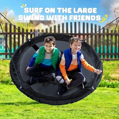 Trekassy 60" Large Saucer Tree Swing for Kids Adults 900D Oxford Waterproof with 2pcs Hanging Straps-Black - Image 8