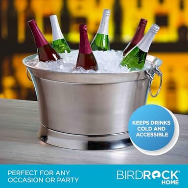 BIRDROCK HOME Double Wall Beverage Tub - Stainless Steel Ice Bucket, Metal Drink Cooler with Handles, for Parties & Events, Decorative Beverage Chiller - Large - Image 5