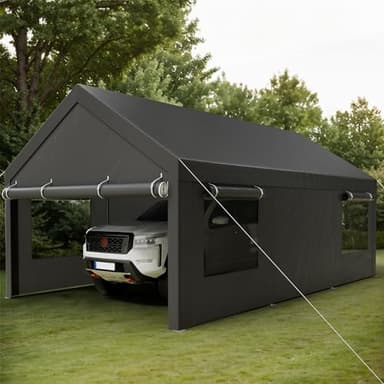 Shintenchi Carport 12' x 20' Heavy Duty Portable Garage, Carport Canopy with Side-Opening Door & Roll-Up Windows, Car Canopy for Truck,Car,Boat,Grey - Image 7