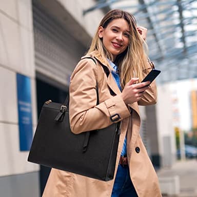 Keyli Laptop Tote Bag for Women Waterproof Leather Work Laptop Briefcase with Built-in USB Charging Port Computer Shoulder Bags Fits 15.6 Inch, Business Handbag Purse 4pcs Set Black - Image 6