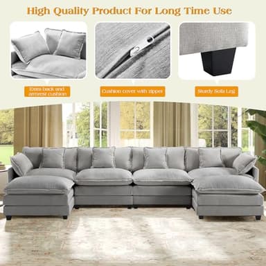 149.2" Modular Sectional Sofa,U Shaped Couch for Living Room,Modern Deep Seat Sofa 3 Seater Chenille Fabric Comfy Cloud Couches with Throw Pillows & Movable Ottoman - Image 4