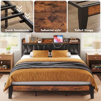 LIKIMIO California King Bed Frame, Storage Headboard with Charging Station, Solid and Stable, Noise Free, No Box Spring Needed, Easy Assembly (Vintage and Black) - Image 8