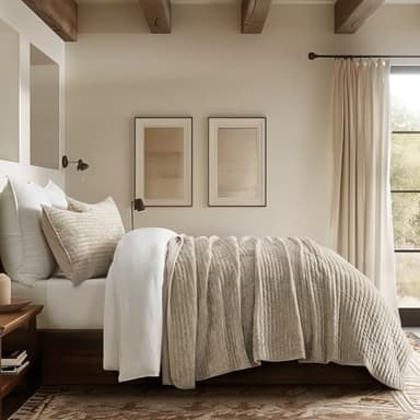 EVERGRACE Velvet Quilt Set King Size, Luxurious Soft Striped Channel Bedding Set, Lightweight Velvet Comforter for All Season, Oversized Bedspread Coverlet with 2 Matching Shams, Beige Taupe - Image 2