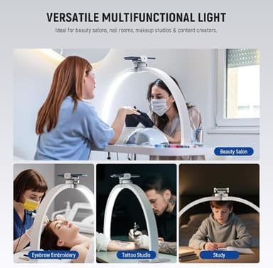 NEEWER Basics 29" Half Moon Nail Light for Desk, 36W Foldable Nail Tech Table Arc Lamp, LED Manicure Half Ring Light with Phone Holder for Makeup Beauty Tattoo Overhead Video Recording, HM02-D - Image 2