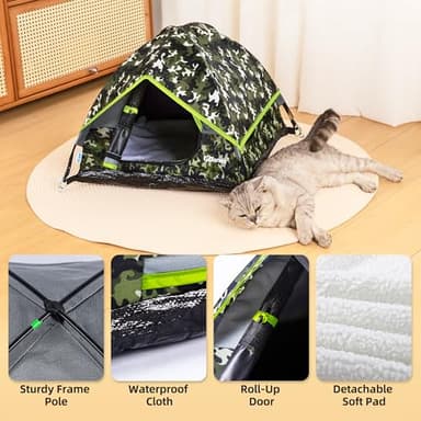 GDanes Camouflage Cat Tent, Portable Pet Cat House with Soft Pad, Cat Cave, Dog House for Small Medium Dogs and Rabbits - Image 5