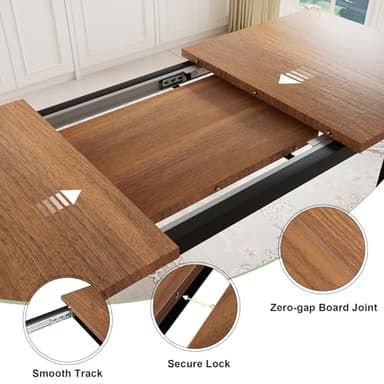 Feonase 7-Piece Dining Table Set with 6 Stools, 63" Large Extendable Kitchen Table Set for 4-8, Mid-Century Dining Room Table with Heavy-Duty Frame & MDF Board, Easy Assembly, Walnut - Image 2