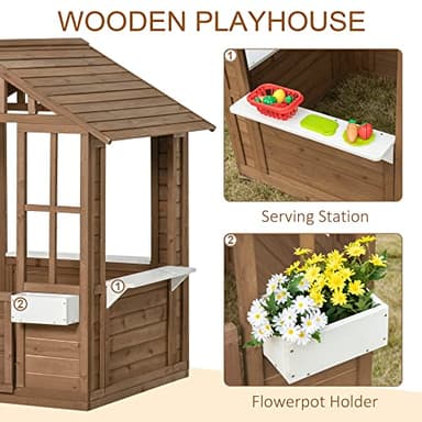 Outsunny Kids Wooden Playhouse, Outdoor Garden Games Cottage, with Working Door, Windows, Flowers Pot Holder, 47" x 38" x 54" - Image 5
