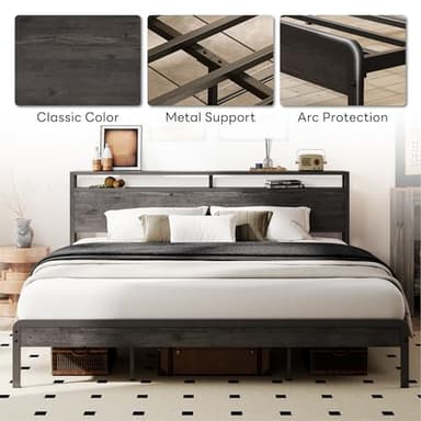 LIKIMIO California King Bed Frame with Headboard, Dark Wood Camas California King with Strong Supports, Sturdy, Noise-Free, No Box Spring Needed, Charcoal Grey - Image 6