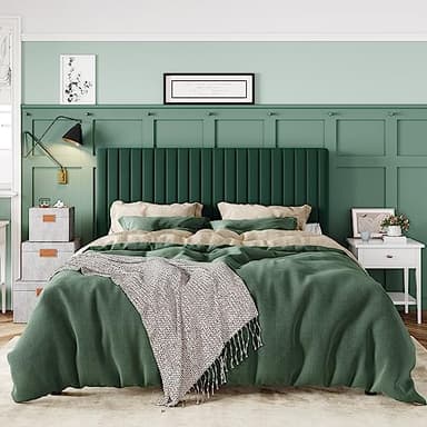 Allewie Queen Bed Frame, Velvet Upholstered Platform Bed with Adjustable Vertical Channel Tufted Headboard, Mattress Foundation with Strong Wooden Slats, Box Spring Optional, Easy Assembly, Green - Image 3