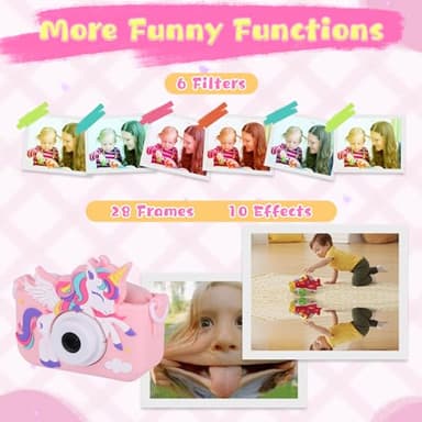 Envyvip Unicorn Toys Camera for Kids Girls Age 3-8, Toddler Kids Digital Camera Christmas Birthday Gifts for 3 4 5 6 7 8 Years Old Girl, Cute Selfie Video Camera, HD 1080P, 32GB SD Card Included, Pink - Image 5
