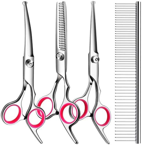 TINMARDA 5 in1 Dog Grooming Scissors Kit, Professional Dog Scissors for Grooming with Safety Round Tips, Titanium Coated Grooming Shears for Dogs Cat Pet At Home - Image 1