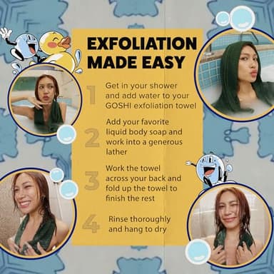 GOSHI Exfoliating Shower Towel - Rip-Resistant Exfoliating Washcloth for All Skin Types - Moss Green - Made in Japan - Image 7