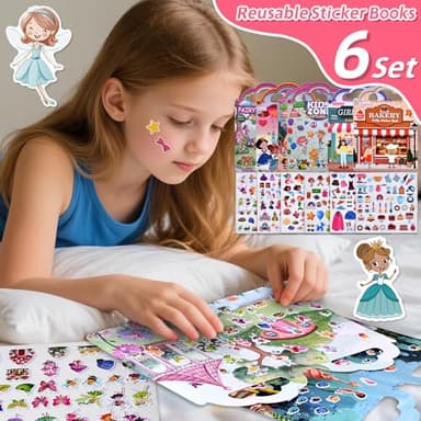 6 Set (260pcs) Puffy Sticker Books Activity for Girls, Fairytale Garden, Princess Party, Mermaid, Kids Zone, Girls' Shop, 3D Reusable Stickers, Travel Sticker Books for Kids Ages 3+ - Image 7
