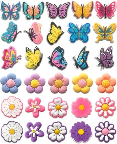 Butterfly & Flower Croc Charms for Girls - 30 PCS Colorful Shoe Decoration Pins for Clog Sandals,Cute Accessories for Kids,Women Party Favor Gifts - Image 1