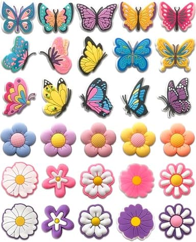 Butterfly & Flower Croc Charms for Girls - 30 PCS Colorful Shoe Decoration Pins for Clog Sandals,Cute Accessories for Kids,Women Party Favor Gifts - Image 1