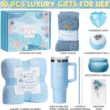 Birthday Gifts for Women Self Care Gifts Get Well Soon Gifts, Ocean Relaxing Spa Gifts Basket Care Package w/ Flannel Blanket 40 OZ Tumbler, Christmas Gifts for Mom Wife Grandma Friends Sisters Her - Image 2