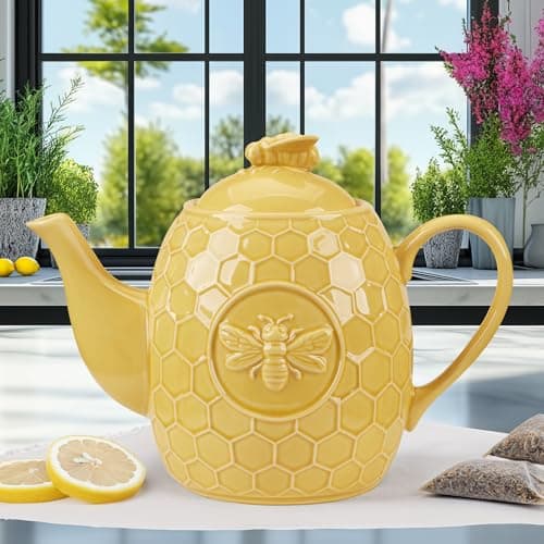 Certified International French Bees Embossed Honeycomb 40 oz. Teapot, 9.25" x 5.25" x 6.9" - Image 1