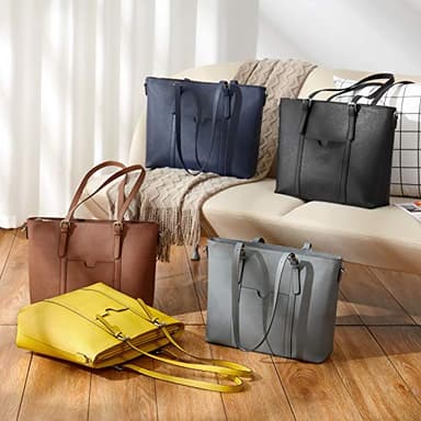 BOSTANTEN Women Leather Laptop Tote Office Shoulder Handbag Vintage Briefcase 15.6 inch Computer Work Purse Blue - Image 8