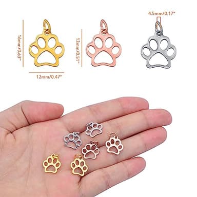 JMKTOOL 12pcs Stainless Steel Puppy Dog Paw Prints Charms Hollow Cute Pet Animal Shape Footprint Pendant Charms for DIY Bracelet Necklace Jewelry Making Supplies, 3 Colors - Image 3