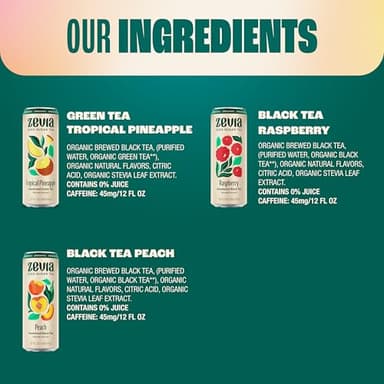 Zevia Organic Sugar Free Iced Tea, Fruity Tea Variety Pack, 12 Ounce Cans (Pack of 15) - Image 4