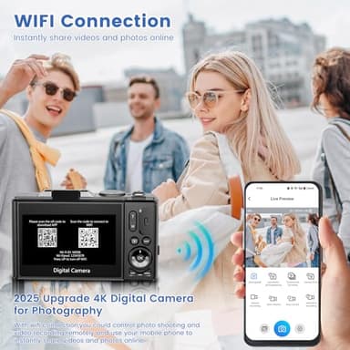 4K Digital Camera for Photography with 3" 180°Flip Screen,64MP Vlogging Camera for YouTube, HD WiFi Compact Camera with Flash, 18X Digital Zoom, 32GB TF Card & 2 Batteries(Black) - Image 5