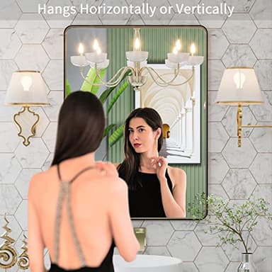 LOAAO 22”X30” Bronze Bathroom Mirrors for Vanity, Rounded Rectangle Brushed Bronze Metal Frame Mirror, Anti-Rust, Hangs Horizontally or Vertically - Image 2