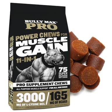 Bully Max 11-in-1 Muscle Gain Power Chews - High Protein Dog Supplement with Amino Acids - Healthy Treats for Puppy & Adult Dogs - Premium Muscle Builder for All Breeds - 75 Tasty Soft Dog Chews - Image 1