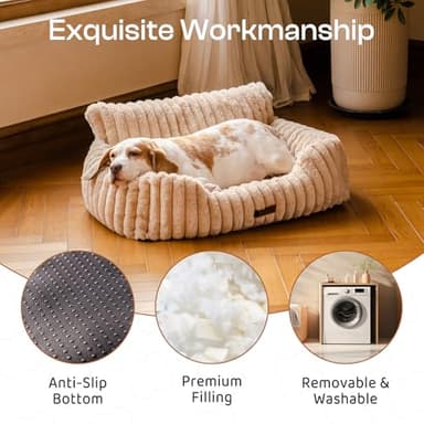 MEWOOFUN Dog Couch Bed, Fluffy Small Dog Bed with Removable Washable Cover, Supportive Cat Couch for Cats & Dogs up to 25 lbs (Camel, 30x21x12) - Image 4