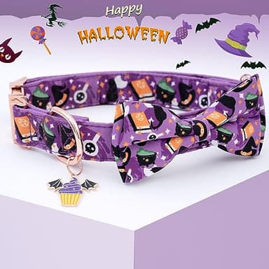 Faygarsle Stylish Bow Tie Collar for Small to Large Dogs - Cotton with Metal Buckle - Purple - Male or Female - Halloween & Fall - Image 2