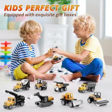 HONGTUO Alloy Mini Construction Vehicles, 8Pcs Die-cast Construction Toys Set, Excavators Mixer Truck Bulldozers Forklift Dump Truck, Pull Back Car Toys for Toddlers Kids Boys & Girls - Image 5