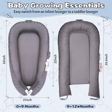 Baby Lounger, Infant Nest Cover, Newborn Lounger Cover Co Sleeper for Baby 0-24 Months, 100% Cotton Breathable Cosleeper for Baby in Bed, Soft Baby Essentials Gifts, Machine Washable (Gray) - Image 3