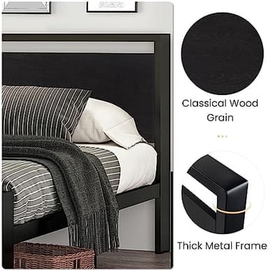 SHA CERLIN 14 Inch Queen Size Metal Platform Bed Frame with Wooden Headboard and Footboard, Mattress Foundation, No Box Spring Needed, Large Under Bed Storage, Non-Slip Without Noise, Black Oak - Image 7