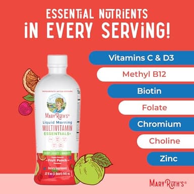 MaryRuth Organics Liquid Morning Multivitamin Essentials+ | Vitamin A C D E B6 B12 Biotin Zinc, Mens Womens Multivitamin, Immune Support, Beauty | Sugar Free | Vitamins for Ages 1+ | Vegan | 32 Fl Oz - Image 7