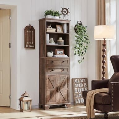 ACCOHOHO Farmhouse Bathroom Cabinet, 72" Tall Storage Cabinet with 2 Drawers, Adjustable Shelves & Barn Door, Cabinets for Bathroom, Living Room, Kitchen, Rustic Brown - Image 9