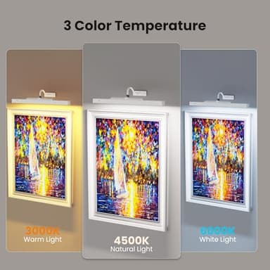 Picture Light with Remote - 16in White Rechargeable Battery Wall Light for Paintings, Cordless Wall Sconce for Art Painting & Photo Frames, 5000mAh with Timer, 350LM Brightness (3-Pack) - Image 3