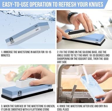 Knife Sharpening Stone Kit - Goodjob Premium Japanese Whetstone Knife Sharpener Stone Set - Dual Grit 1000/6000 Water Stones with Non-Slip Silicone Base, Angle Guide, Flattening Stones - Image 7