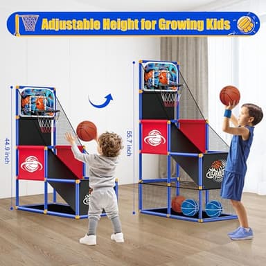 Kids Arcade Basketball Hoop with 4 Balls, Indoor Outdoor Single Shot Basketball Game for Toddler,Carnival Games Sport Toys Gifts for Boys Girls Ages 3-8 Years Old,Ideal for Competition,Pump Included - Image 2