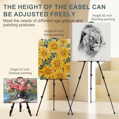 AROIC 4 Pack Art Painting Display Easel Stands,Portable Adjustable Aluminum Metal Tripod Artist Canvases Height from17 to 66 Inch Extra Sturdy forTable-Top/Floor Painting. Black with 4 Storage Bag - Image 5
