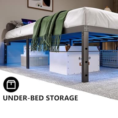 HAVONIZD Queen Size Bed Frame with LED Lights & Charging Station - 18 Inch Heavy Duty Metal Platform Bed Frame No Box Spring Needed, Easy Assembly, No Noise - Image 5